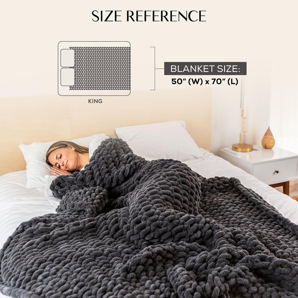 Chunky Knit Throw Blanket 50x60, Buttercream Cream Chenille Throw Blanket for Couch Bed Sofa, Soft Fluffy Cable Knit Blanket, Oeko-TEX Certified, Machine Washable