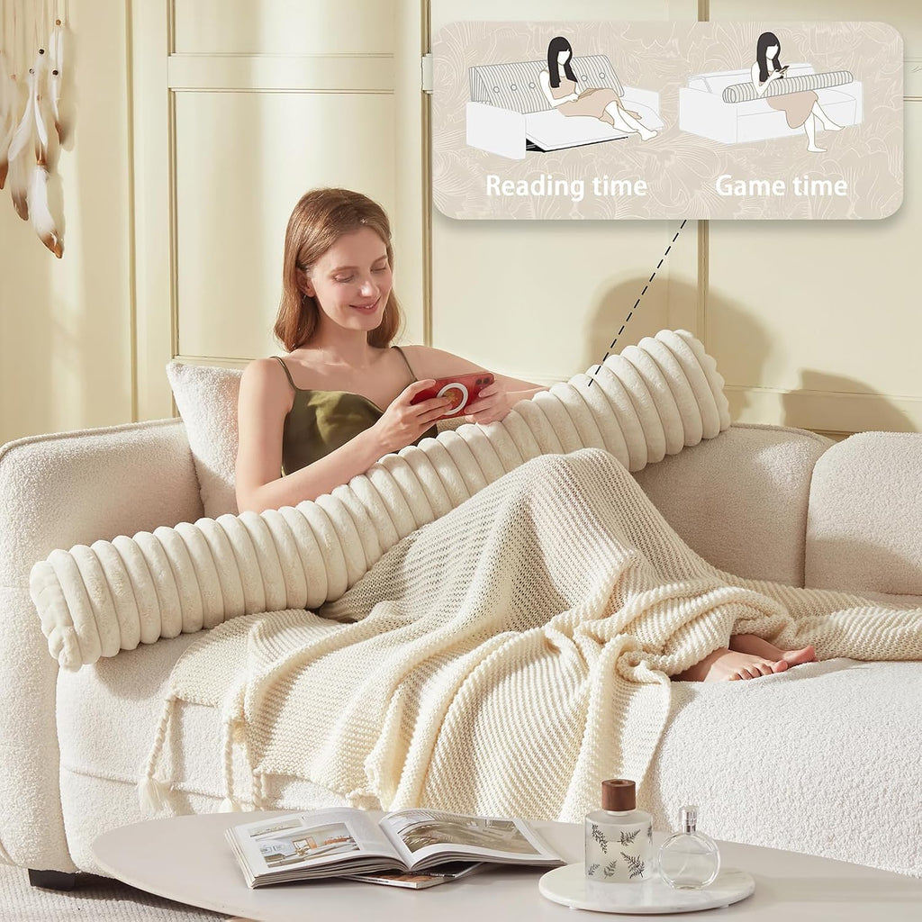 Headboard Pillow + A Long Neck Roll Pillow Body Pillow，Faux Fur Headboard Wedge Pillow with Removable Cover