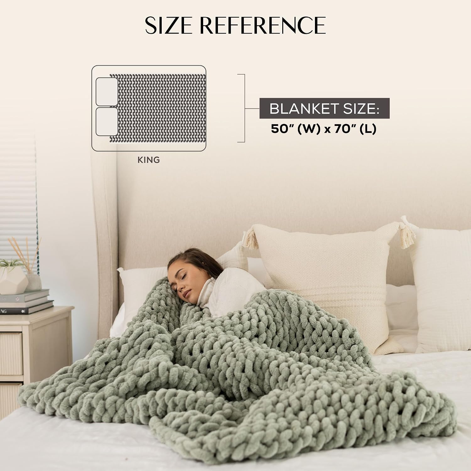Chunky Knit Throw Blanket 50x60, Buttercream Cream Chenille Throw Blanket for Couch Bed Sofa, Soft Fluffy Cable Knit Blanket, Oeko-TEX Certified, Machine Washable