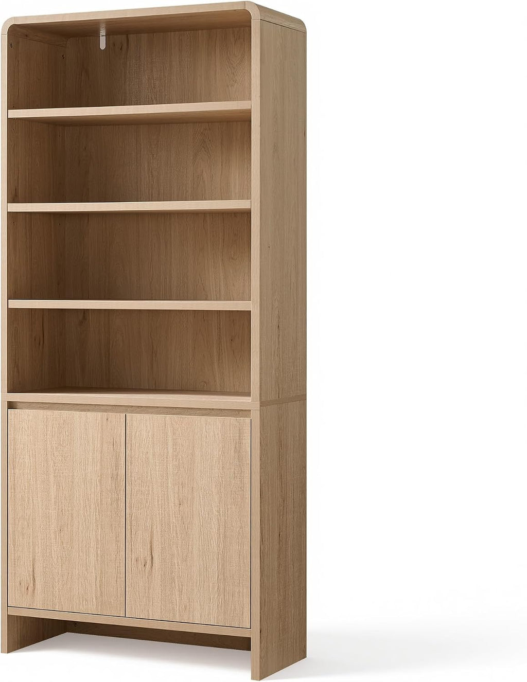 71" Modern Wood Bookcase with Storage Cabinets, Rustic Brown | 6 Tier Bookshelf, Large Space, Adjustable Shelves, Curved Design, Ideal for Living Room, Bedroom, Home Office, Easy Assembly