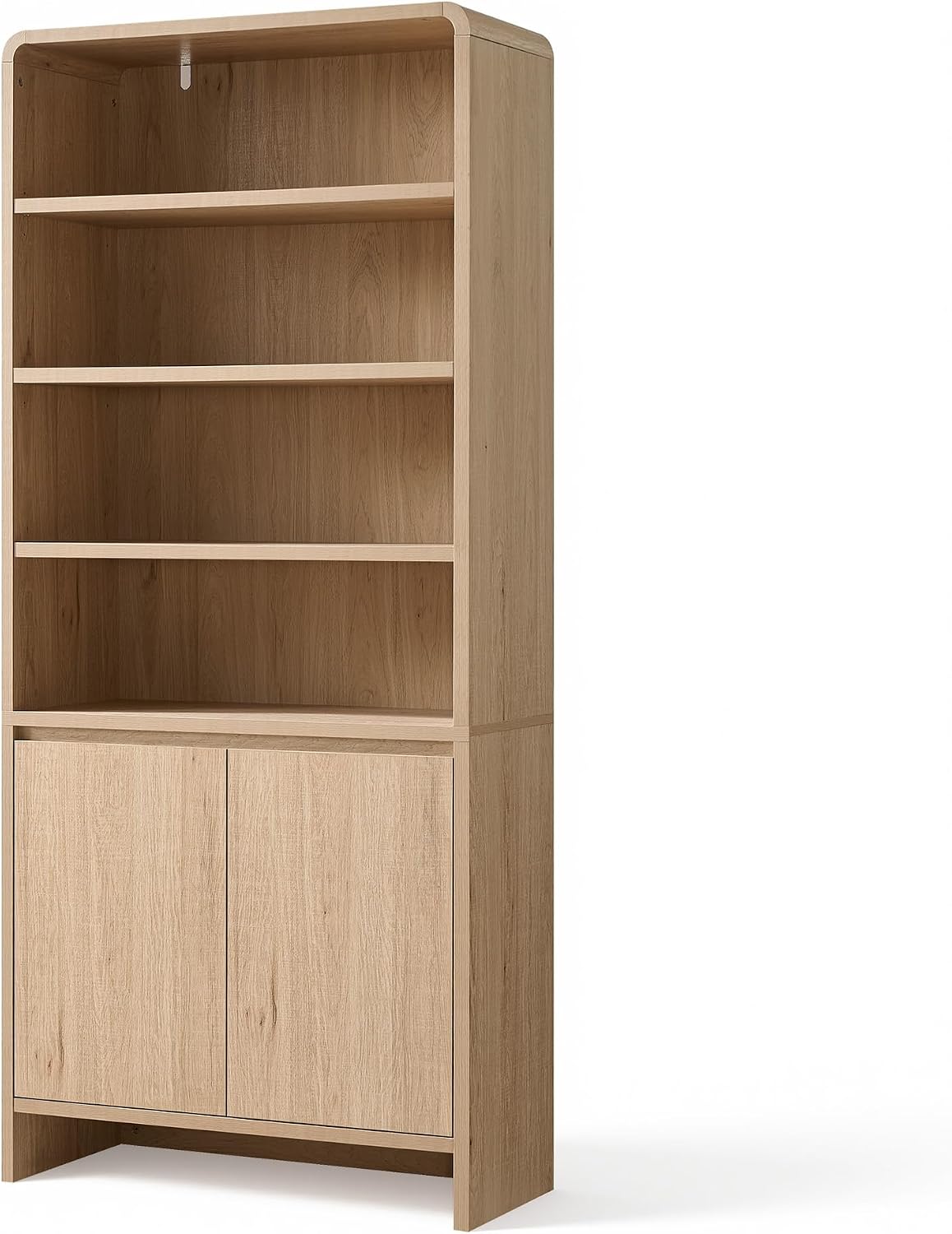 71" Modern Wood Bookcase with Storage Cabinets, Rustic Brown | 6 Tier Bookshelf, Large Space, Adjustable Shelves, Curved Design, Ideal for Living Room, Bedroom, Home Office, Easy Assembly