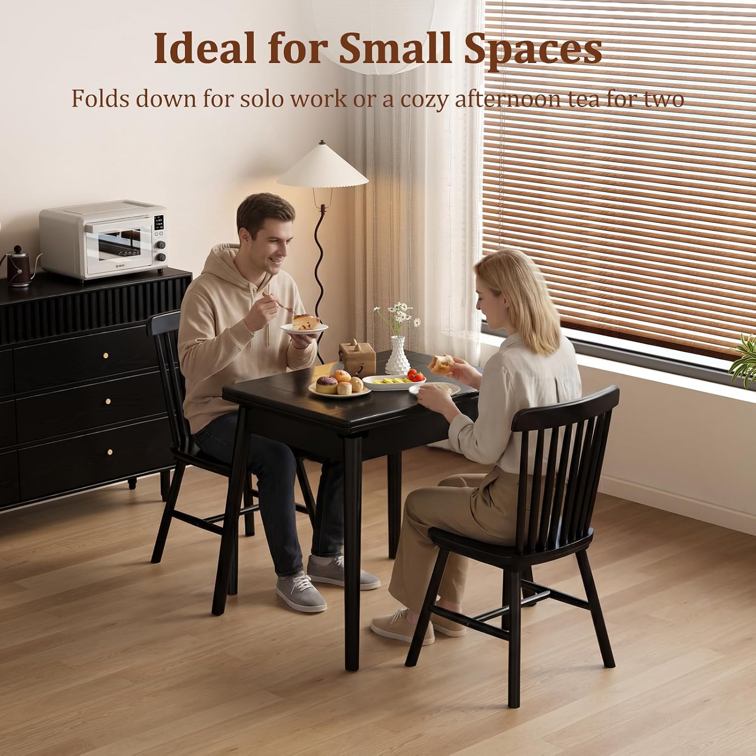 Solid Wood Small Dining Table, 23.6"L-47.2"L Expandable Kitchen Table for 2-6, Designed for Small Spaces, Easy Assembly, Suitable for Kitchen, Dining Room, Living Room, Apartment