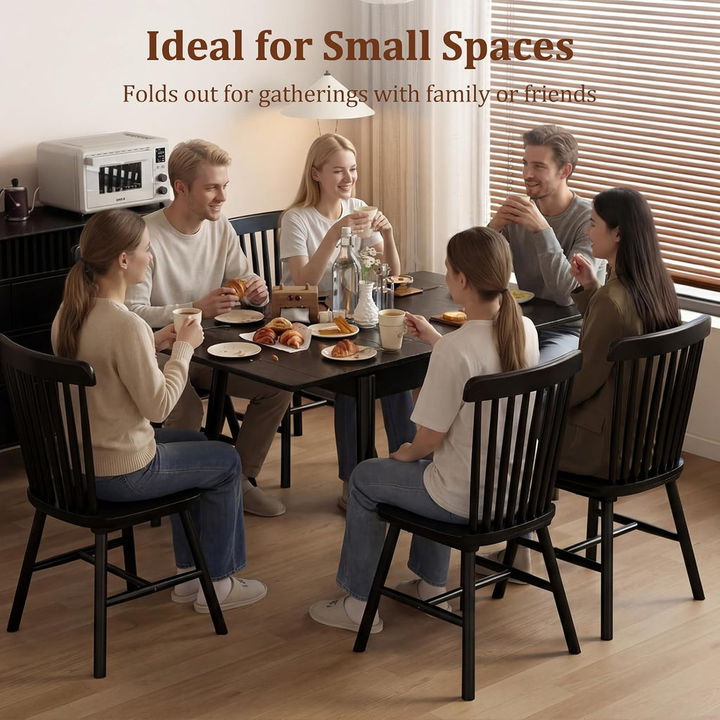 Solid Wood Small Dining Table, 23.6"L-47.2"L Expandable Kitchen Table for 2-6, Designed for Small Spaces, Easy Assembly, Suitable for Kitchen, Dining Room, Living Room, Apartment