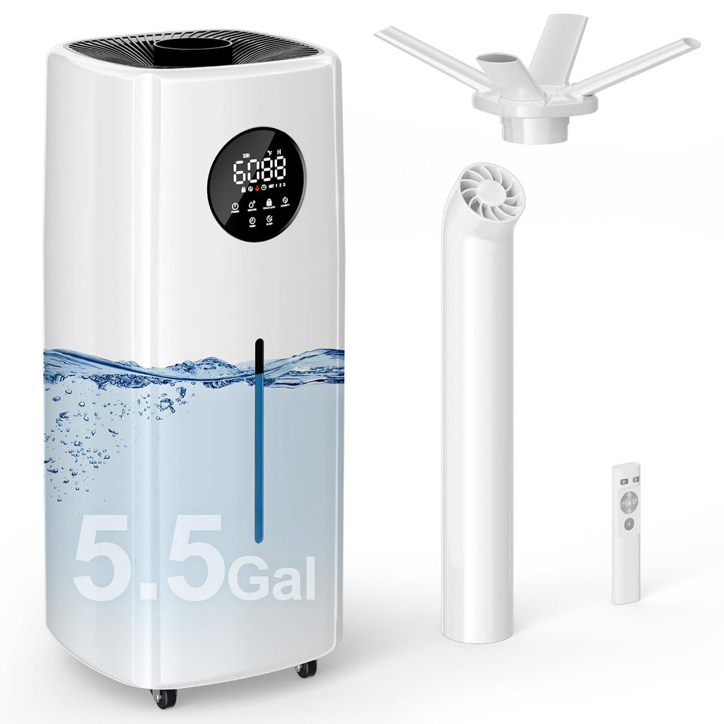 5.5Gal/21L Humidifier for Large Room 3000sq.ft, 2000ml/h Dual 360° Nozzles Ultrasonic Humidifiers for Bedroom, Remote/Touch Control,4 Atomizing Plates, Top Fill, 12H Timer