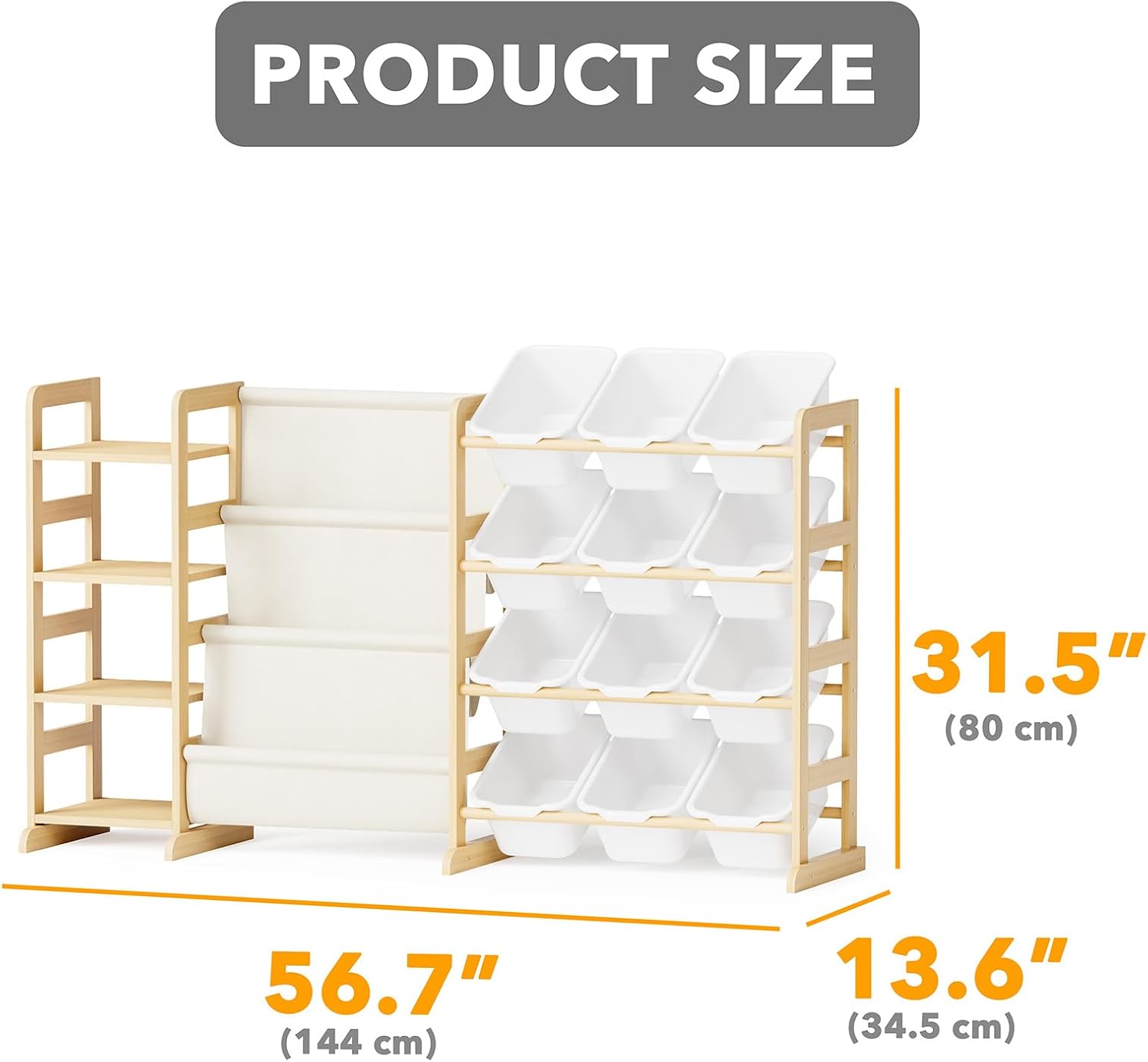 3-in-1 Toy Storage Organizer with 4 Shelves and 12 Bins, Toy Organizers Storage 3-Tier Bookshelf, Kids Bin Shelf Box Bookcase for Bedroom Playroom Organization Room Decor