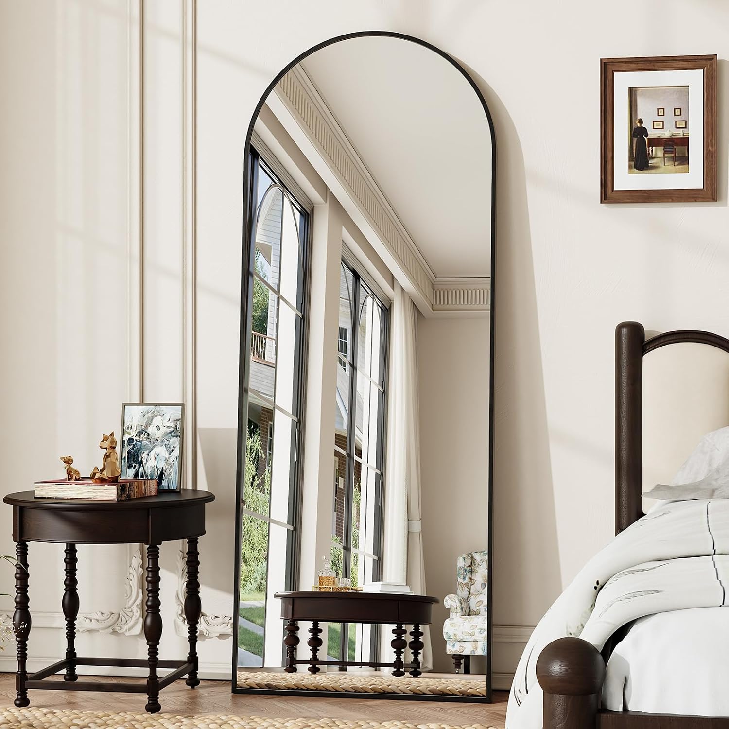 Arched Full Length Mirror, Brushed Black Aluminum Frame Floor Mirror with Stand, HD Shatterproof Glass & Rust-Proof Body Mirror for Bedroom, Living Room, Bathroom, Entryway
