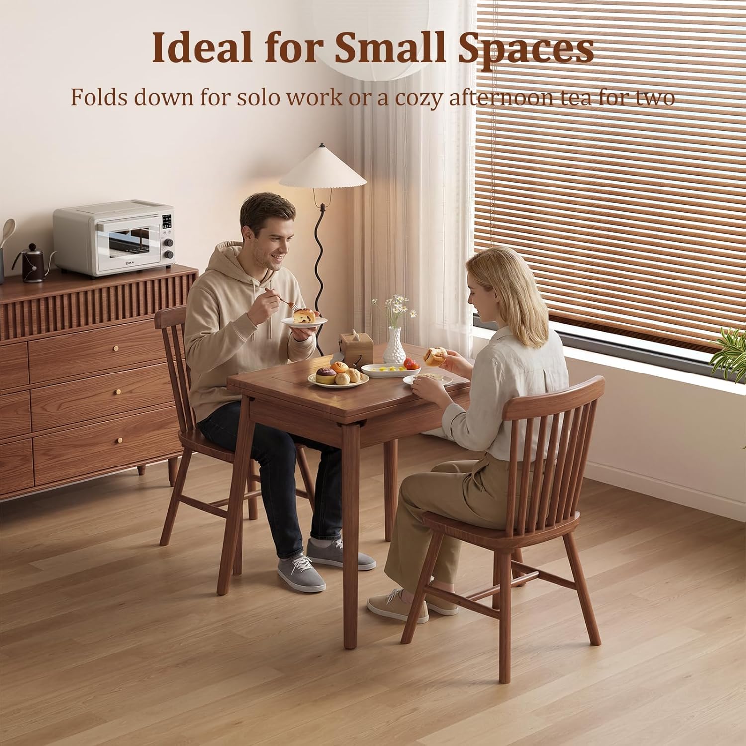 Solid Wood Small Dining Table, 23.6"L-47.2"L Expandable Kitchen Table for 2-6, Designed for Small Spaces, Easy Assembly, Suitable for Kitchen, Dining Room, Living Room, Apartment