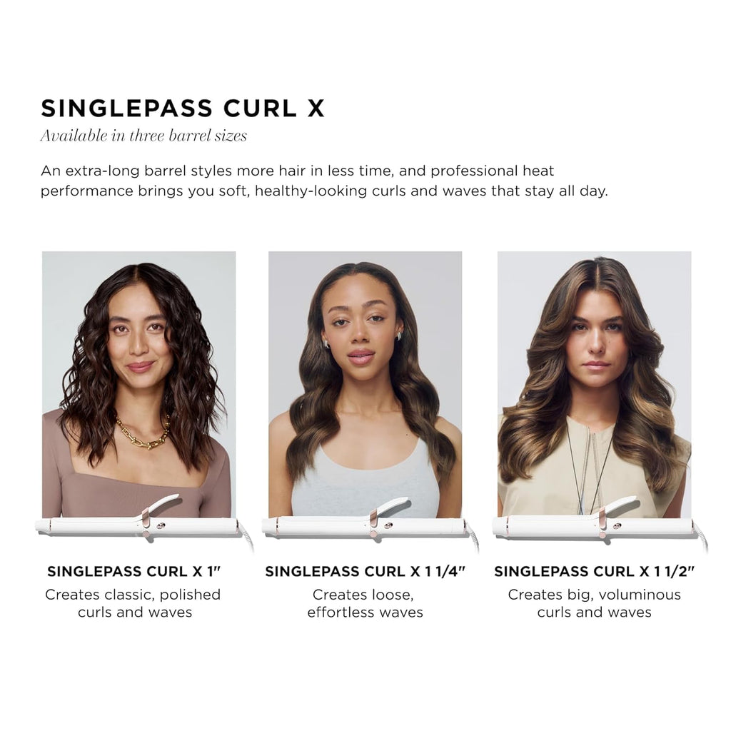 SinglePass Curl X Extra-Long Barrel 1", 1.25", 1.5" Curling Iron with 9 Heat Settings and Ceramic Barrel for Fast Styling and Lasting Results on All Hair Types