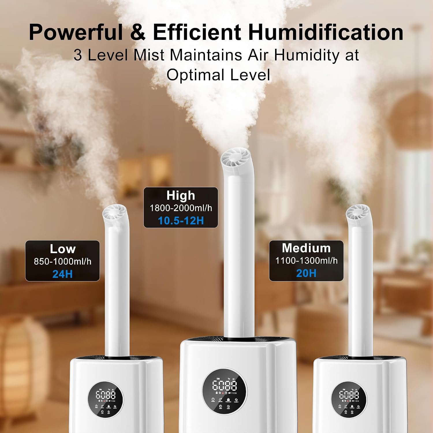 5.5Gal/21L Humidifier for Large Room 3000sq.ft, 2000ml/h Dual 360° Nozzles Ultrasonic Humidifiers for Bedroom, Remote/Touch Control,4 Atomizing Plates, Top Fill, 12H Timer
