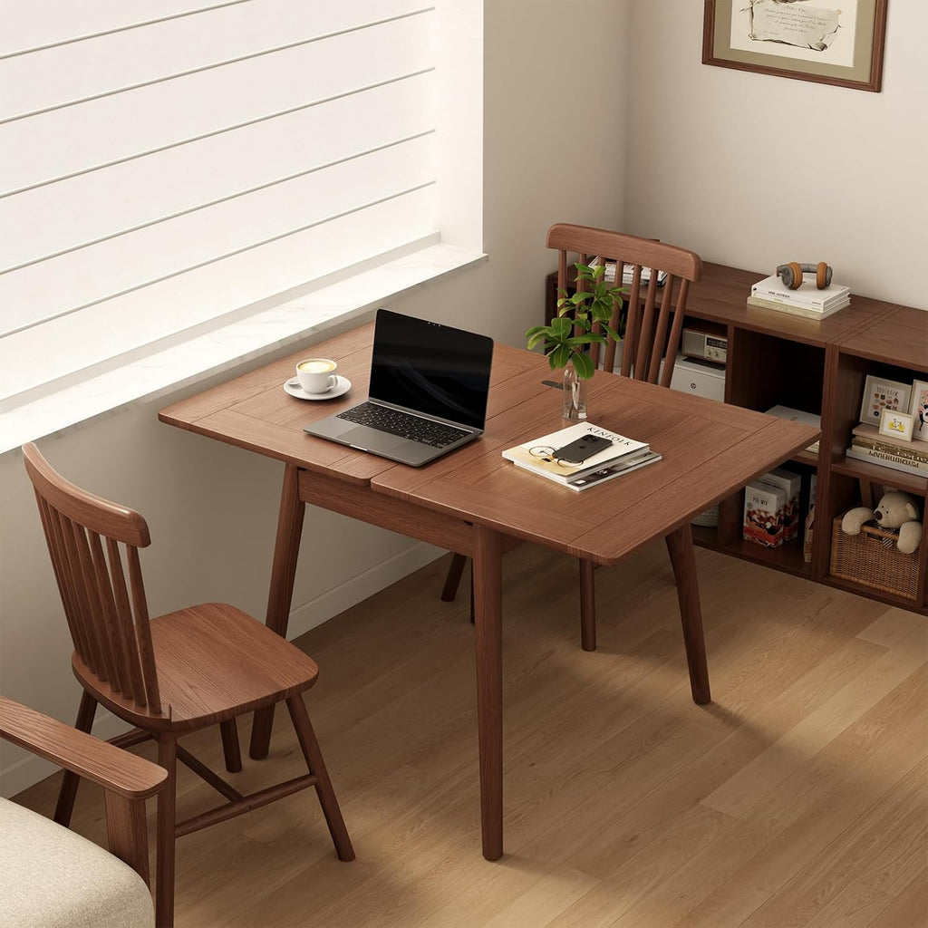 Solid Wood Small Dining Table, 23.6"L-47.2"L Expandable Kitchen Table for 2-6, Designed for Small Spaces, Easy Assembly, Suitable for Kitchen, Dining Room, Living Room, Apartment