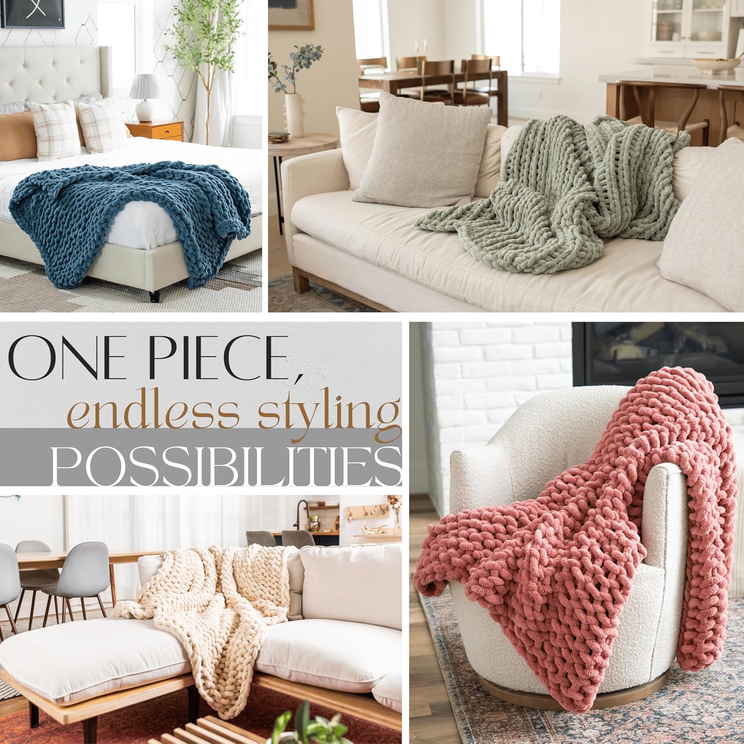 Chunky Knit Throw Blanket 50x60, Buttercream Cream Chenille Throw Blanket for Couch Bed Sofa, Soft Fluffy Cable Knit Blanket, Oeko-TEX Certified, Machine Washable