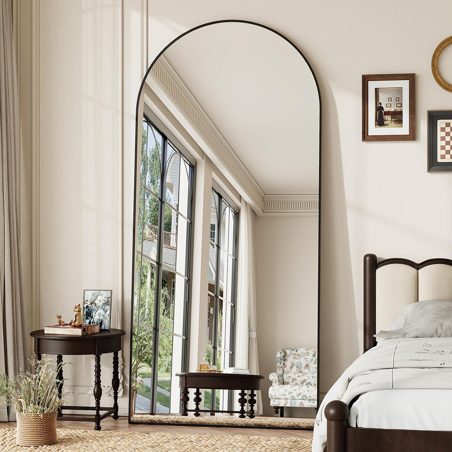 Arched Full Length Mirror, Brushed Black Aluminum Frame Floor Mirror with Stand, HD Shatterproof Glass & Rust-Proof Body Mirror for Bedroom, Living Room, Bathroom, Entryway