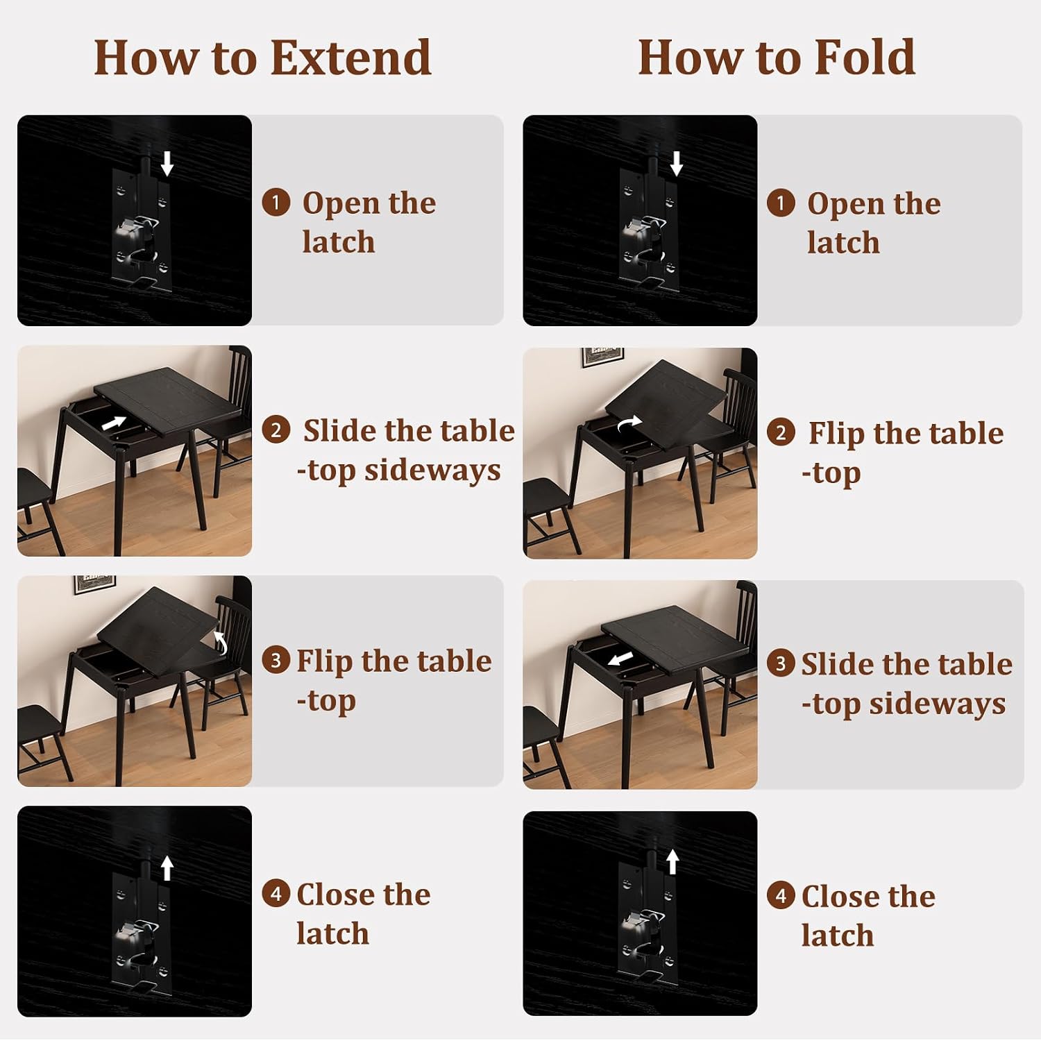 Solid Wood Small Dining Table, 23.6"L-47.2"L Expandable Kitchen Table for 2-6, Designed for Small Spaces, Easy Assembly, Suitable for Kitchen, Dining Room, Living Room, Apartment