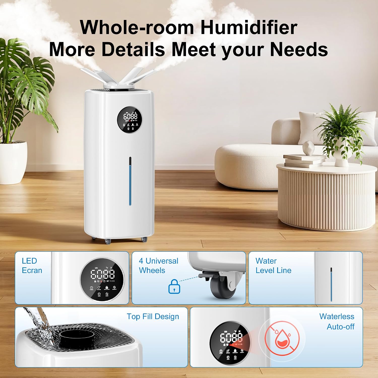 5.5Gal/21L Humidifier for Large Room 3000sq.ft, 2000ml/h Dual 360° Nozzles Ultrasonic Humidifiers for Bedroom, Remote/Touch Control,4 Atomizing Plates, Top Fill, 12H Timer