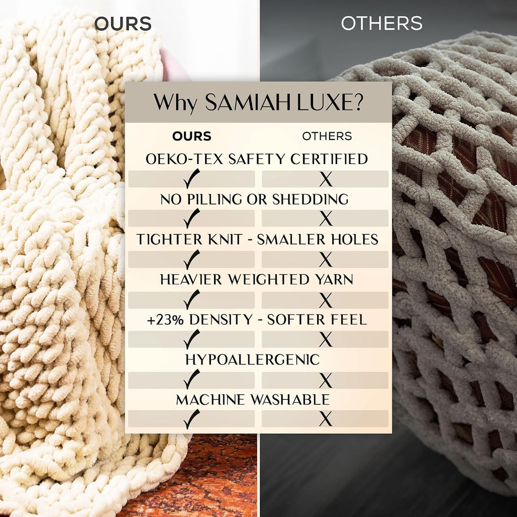 Chunky Knit Throw Blanket 50x60, Buttercream Cream Chenille Throw Blanket for Couch Bed Sofa, Soft Fluffy Cable Knit Blanket, Oeko-TEX Certified, Machine Washable