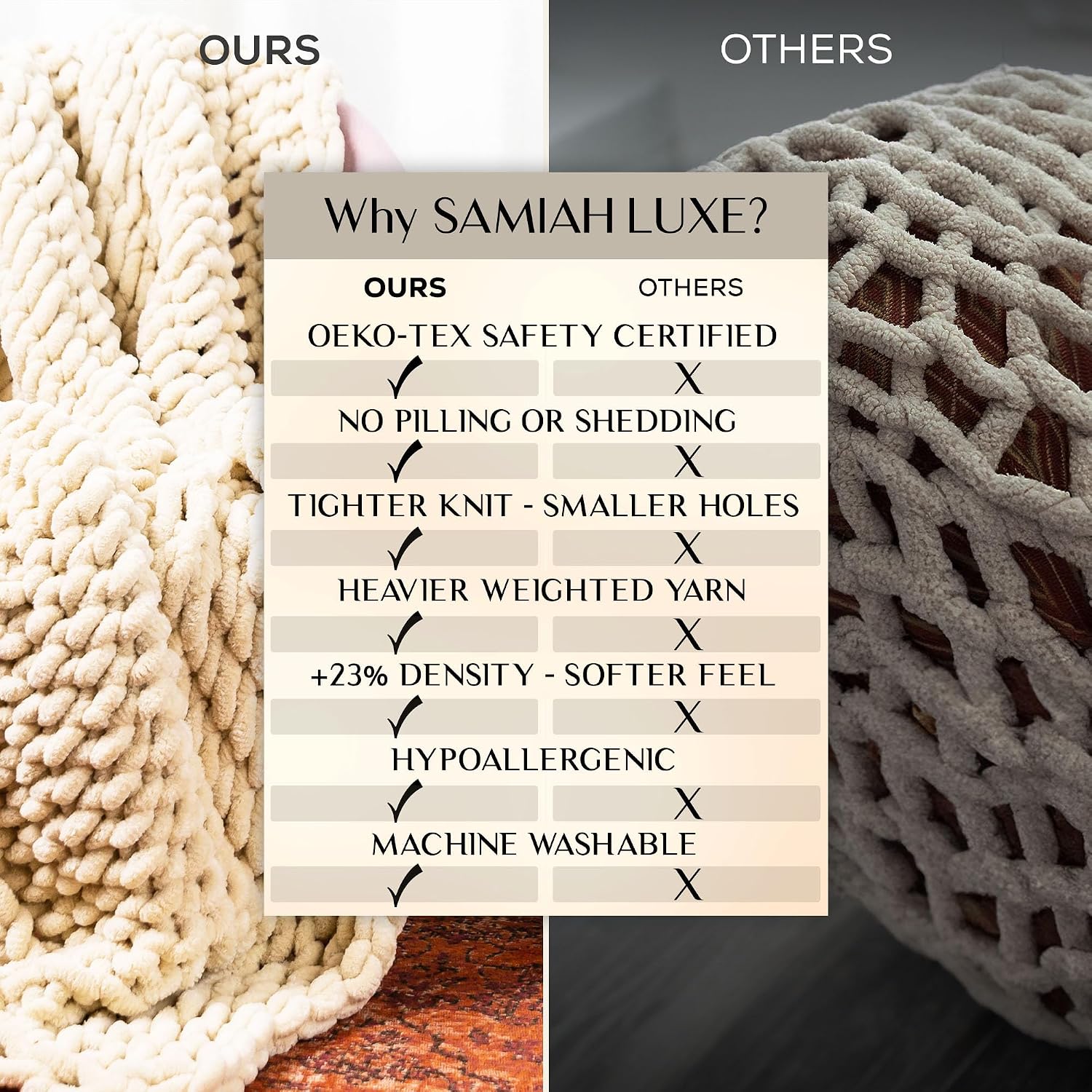 Chunky Knit Throw Blanket 50x60, Buttercream Cream Chenille Throw Blanket for Couch Bed Sofa, Soft Fluffy Cable Knit Blanket, Oeko-TEX Certified, Machine Washable