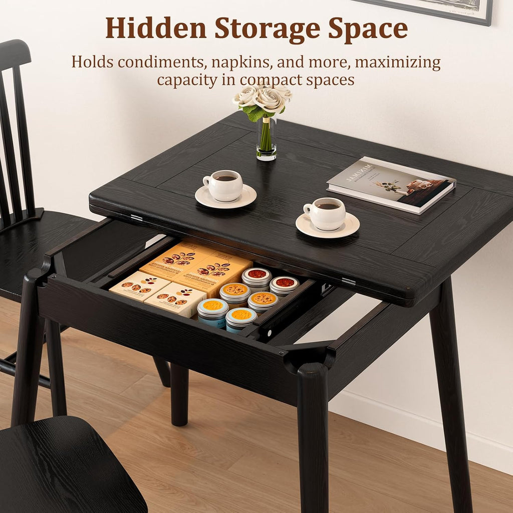 Solid Wood Small Dining Table, 23.6"L-47.2"L Expandable Kitchen Table for 2-6, Designed for Small Spaces, Easy Assembly, Suitable for Kitchen, Dining Room, Living Room, Apartment