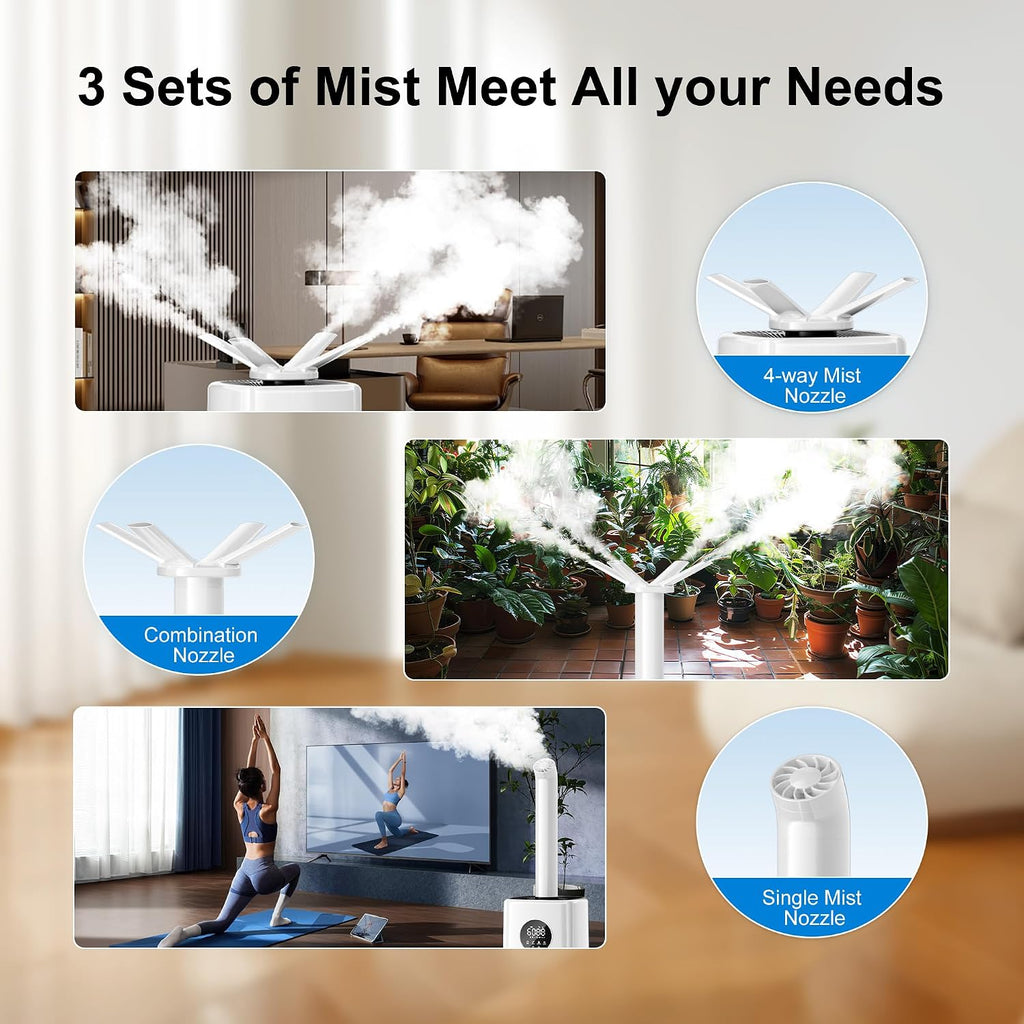 5.5Gal/21L Humidifier for Large Room 3000sq.ft, 2000ml/h Dual 360° Nozzles Ultrasonic Humidifiers for Bedroom, Remote/Touch Control,4 Atomizing Plates, Top Fill, 12H Timer
