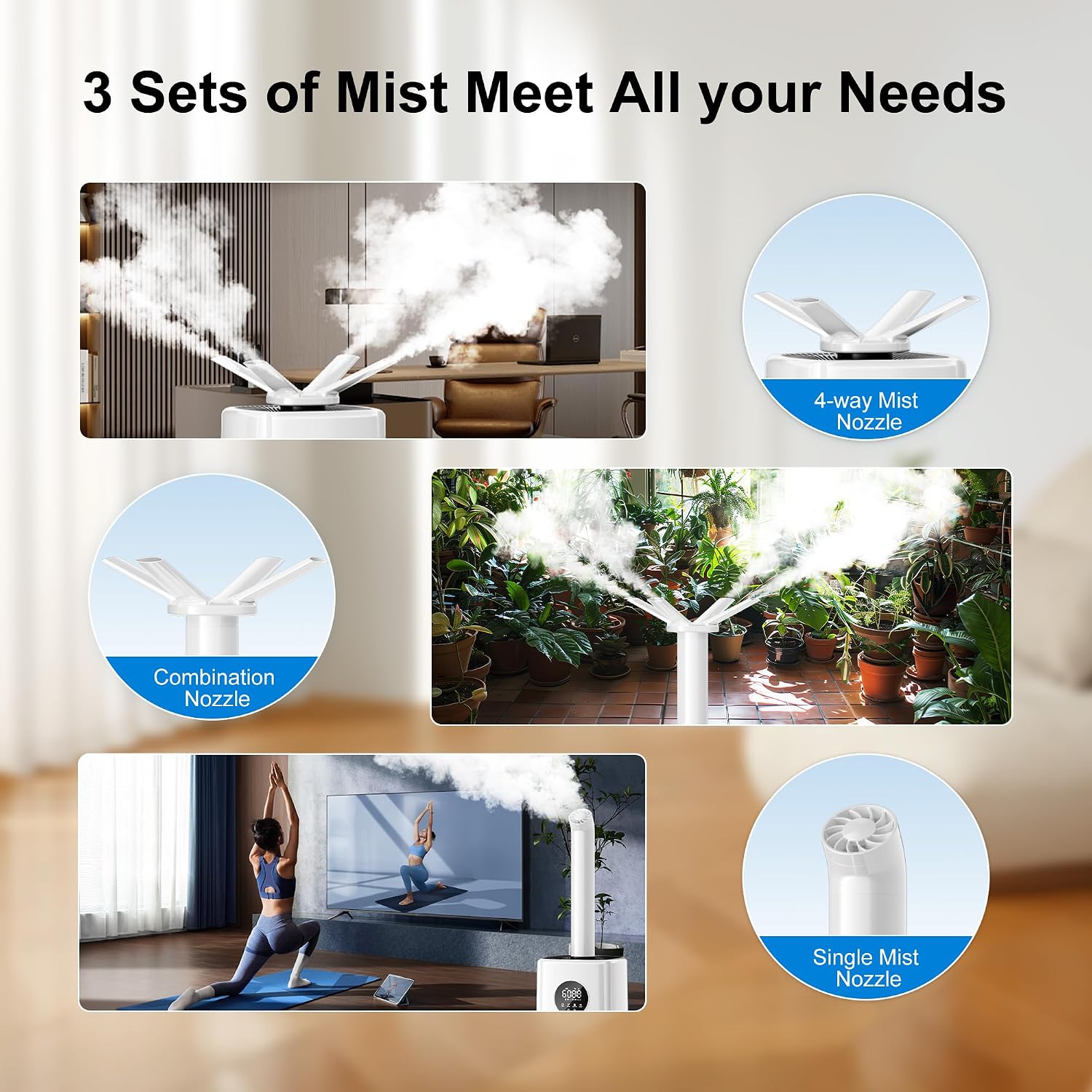 5.5Gal/21L Humidifier for Large Room 3000sq.ft, 2000ml/h Dual 360° Nozzles Ultrasonic Humidifiers for Bedroom, Remote/Touch Control,4 Atomizing Plates, Top Fill, 12H Timer