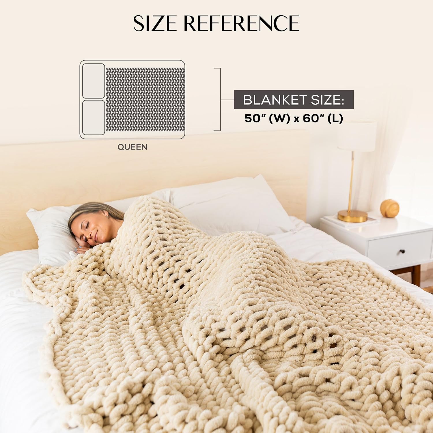 Chunky Knit Throw Blanket 50x60, Buttercream Cream Chenille Throw Blanket for Couch Bed Sofa, Soft Fluffy Cable Knit Blanket, Oeko-TEX Certified, Machine Washable
