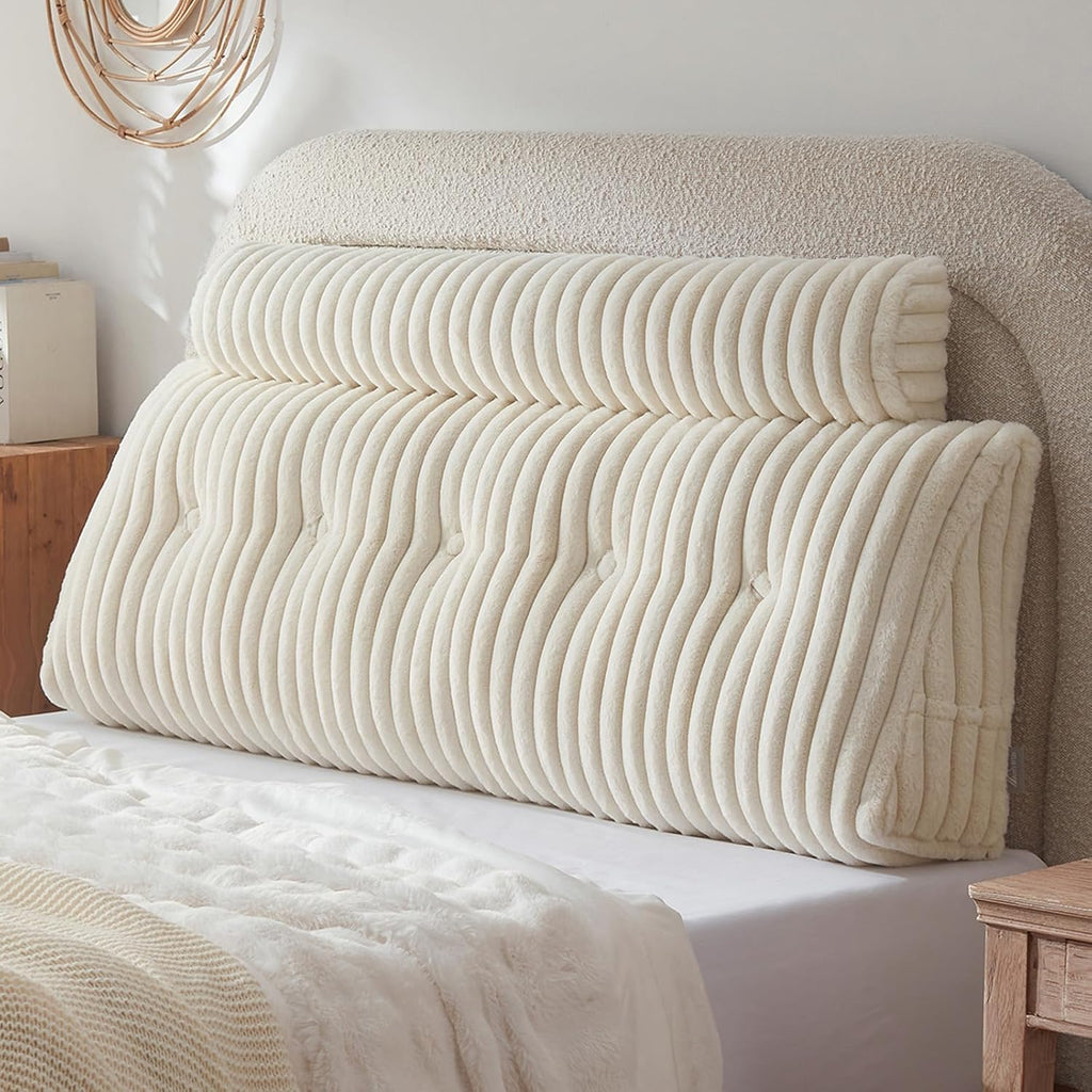 Headboard Pillow + A Long Neck Roll Pillow Body Pillow，Faux Fur Headboard Wedge Pillow with Removable Cover