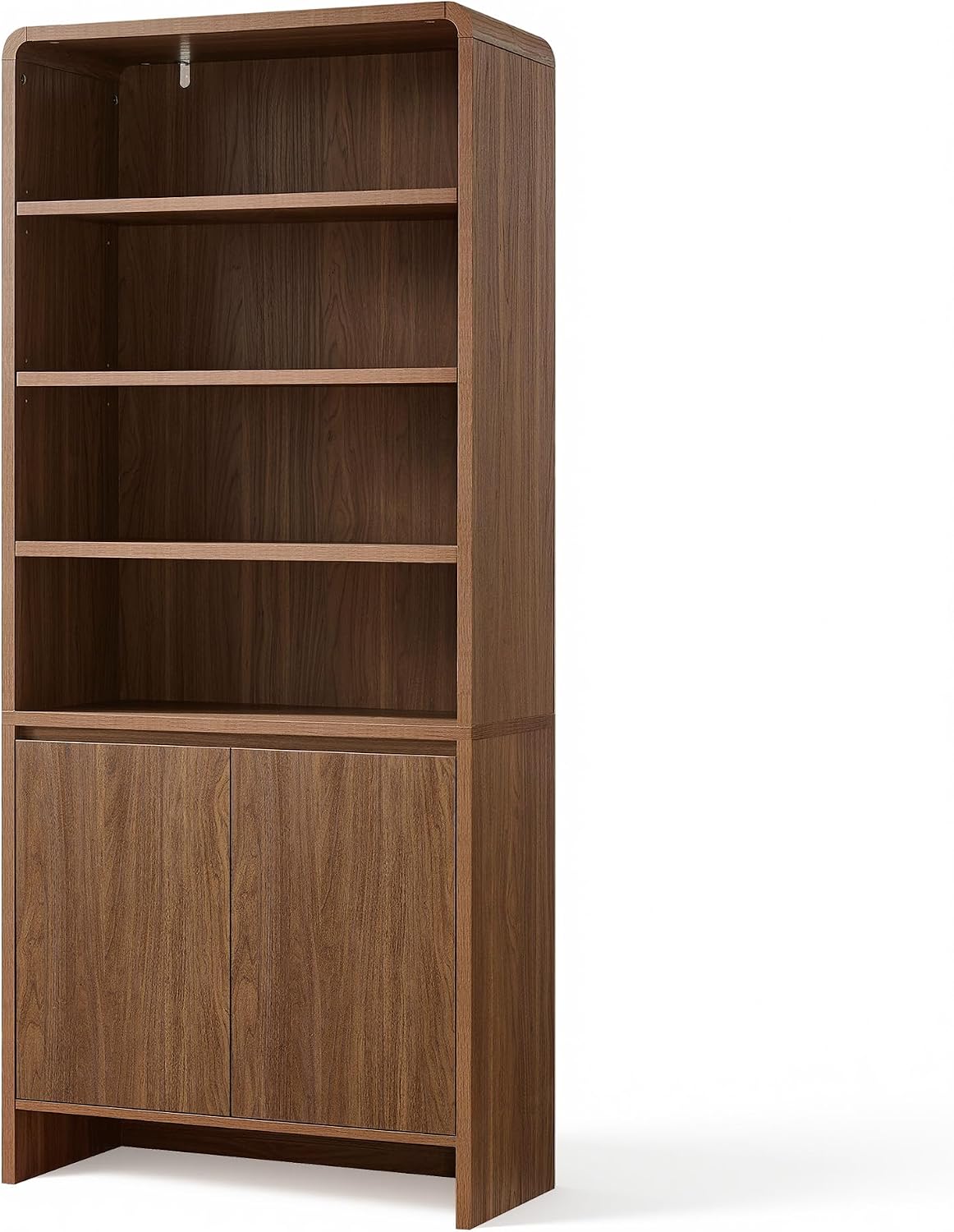 71" Modern Wood Bookcase with Storage Cabinets, Rustic Brown | 6 Tier Bookshelf, Large Space, Adjustable Shelves, Curved Design, Ideal for Living Room, Bedroom, Home Office, Easy Assembly