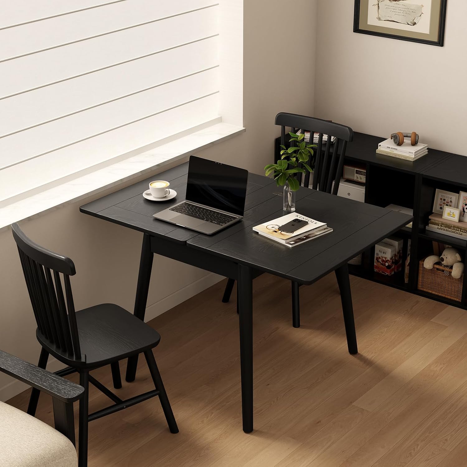 Solid Wood Small Dining Table, 23.6"L-47.2"L Expandable Kitchen Table for 2-6, Designed for Small Spaces, Easy Assembly, Suitable for Kitchen, Dining Room, Living Room, Apartment